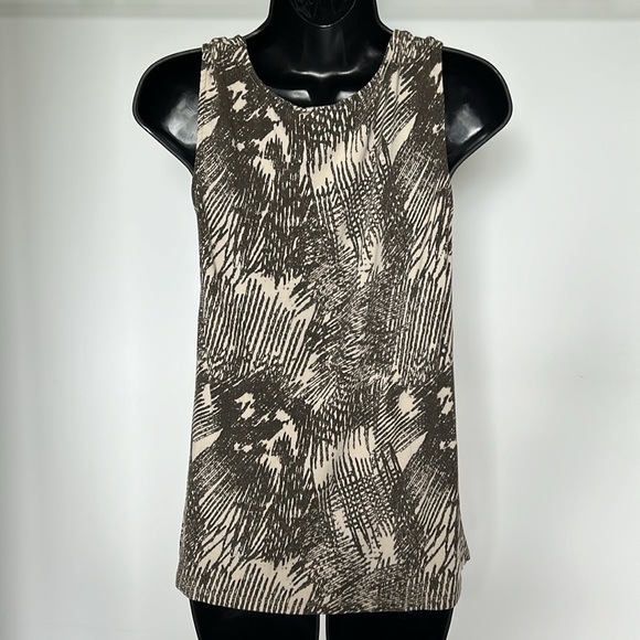 KENNETH COLE Boho Tank Top Wood Ring Straps Beige Olive Print Women’s Medium - Picture 4 of 16